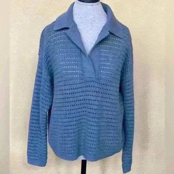 Haven Well Within Organic Cotton Open Stitch Long Sleeve Sweater Blue Medium EUC - Picture 4 of 9